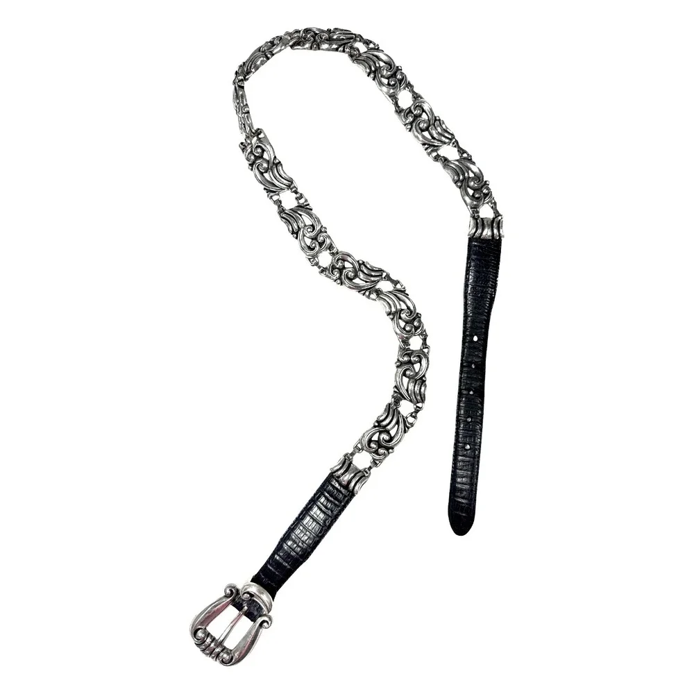Vintage Brighton Silver Scroll Belt Size L